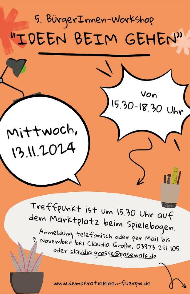 5. BürgerInnen-Workshop “IDEEN BEIM GEHEN” (Unterhaltung / Freizeit | Pasewalk)